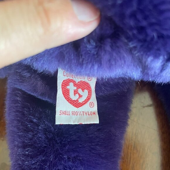 1998 Ty Beanie Babies Purple  Bear w/White Rose Beanbag Plush 14" No Tag! - Picture 5 of 5